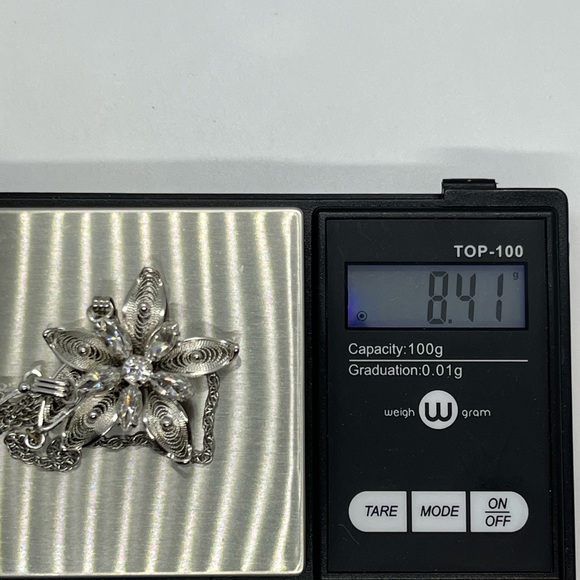 Am Lee sterling silver filigree rhinestone flower adjustable necklace rope chain - Picture 12 of 13